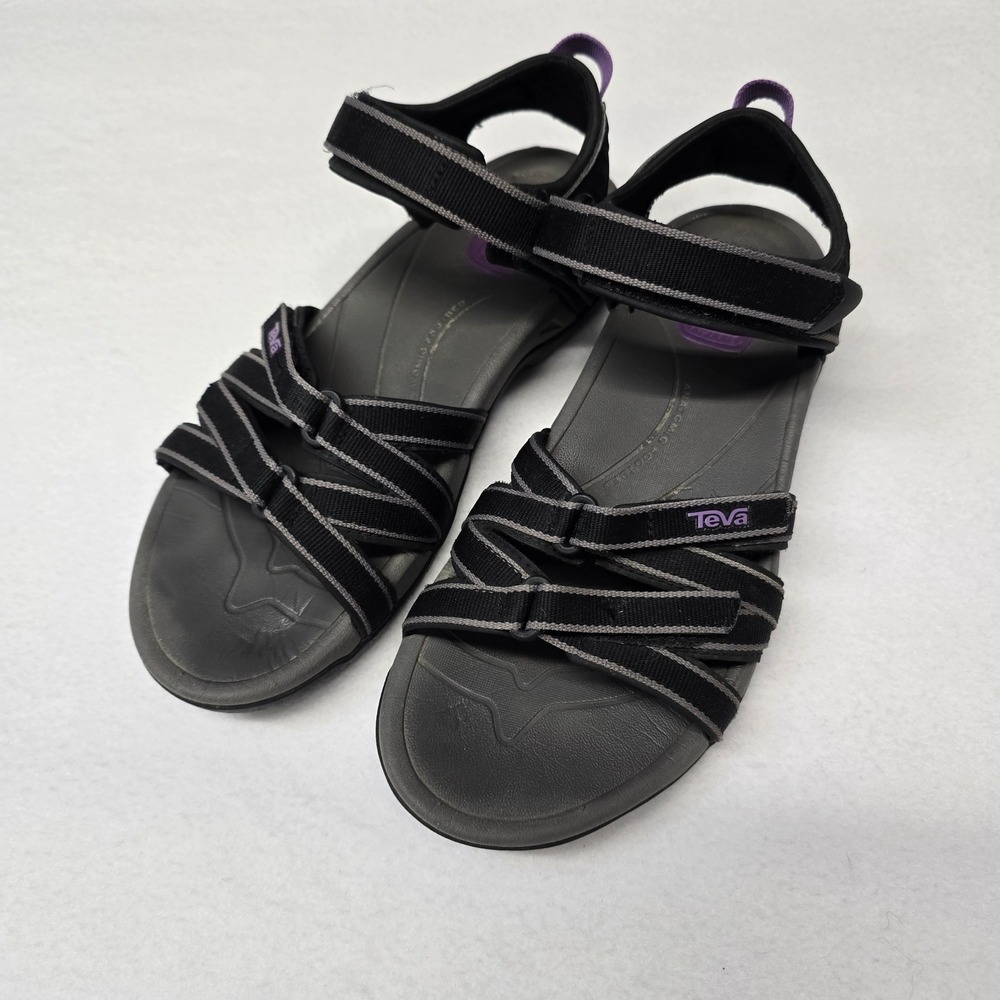 Teva Tirra Sandals Womens 7 Black Grey Purple Strappy Hiking Water Shoes
